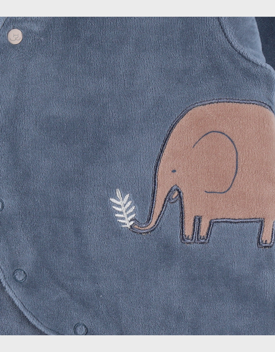 Blue baby pyjama with elephant embroidery in velvet
