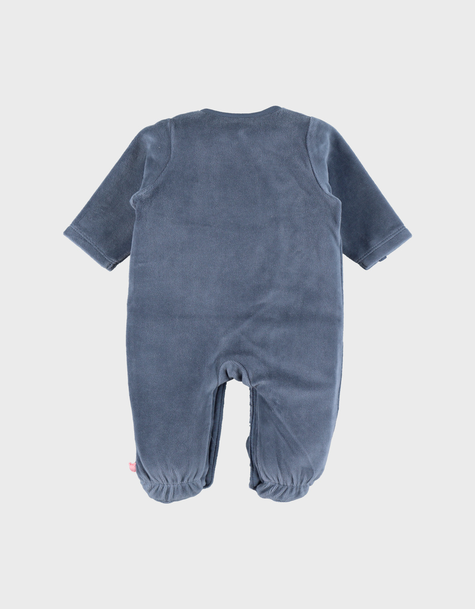 Blue baby pyjama with elephant embroidery in velvet