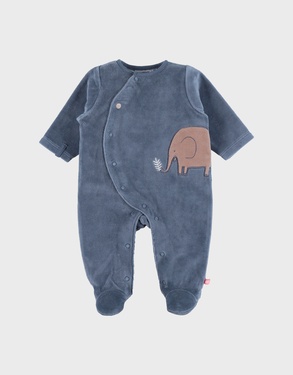 Blue baby pyjama with elephant embroidery in velvet
