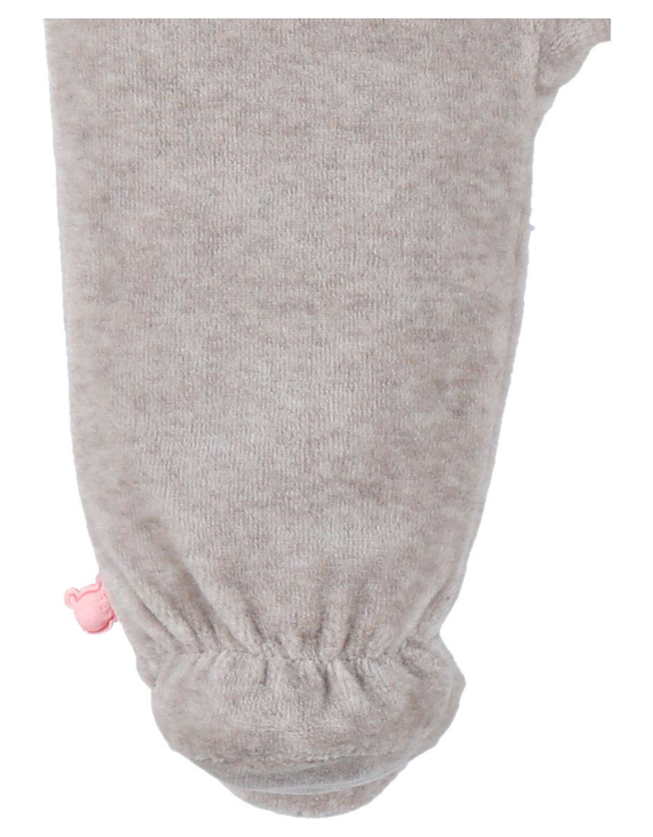 Baby beige velour sleepsuit with bunny detail
