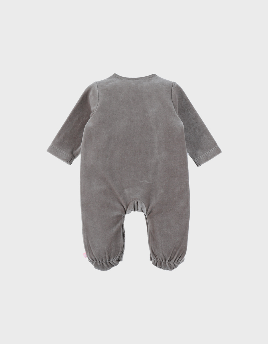 Khaki baby pyjama with zebra embroidery in velvet
