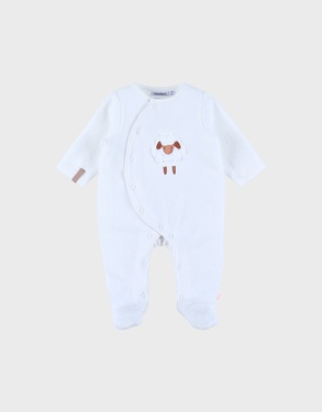 White baby pyjama with sheep embroidery in velvet
