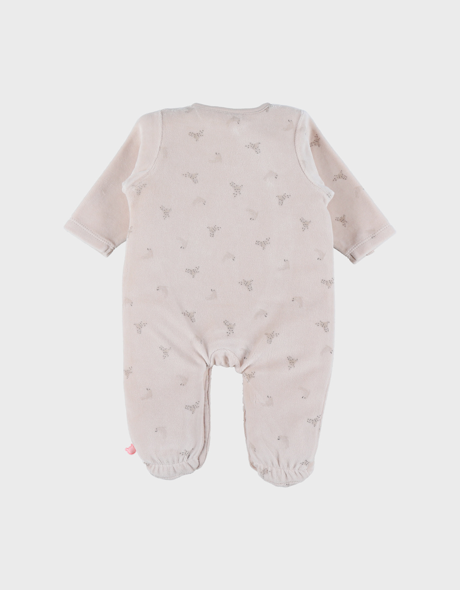 Ecru baby pyjama with seal embroidery in velvet
