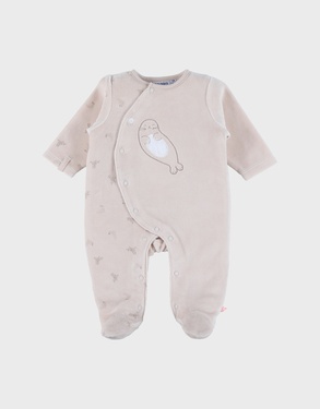Ecru baby pyjama with seal embroidery in velvet
