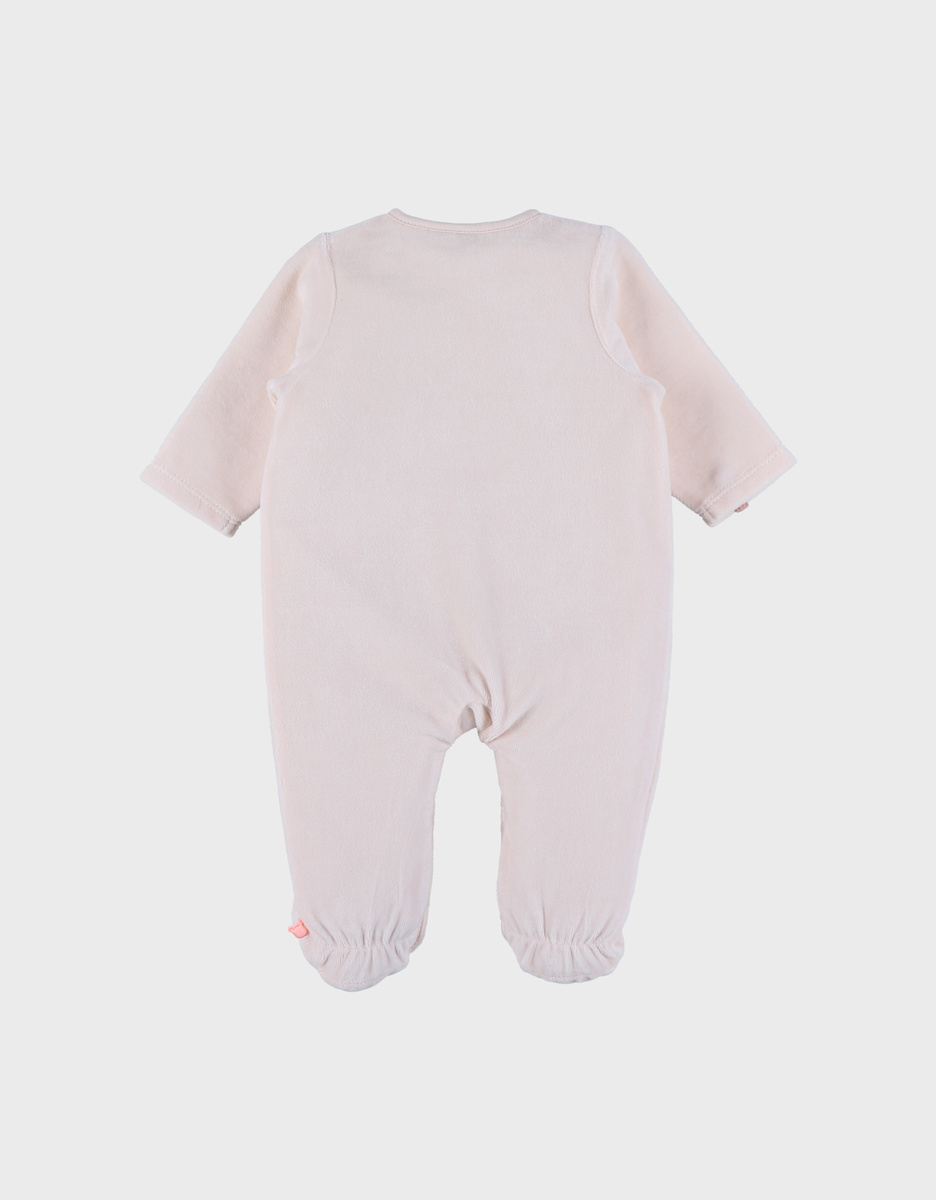 Pink velour baby pyjamas with bunny embroidery

