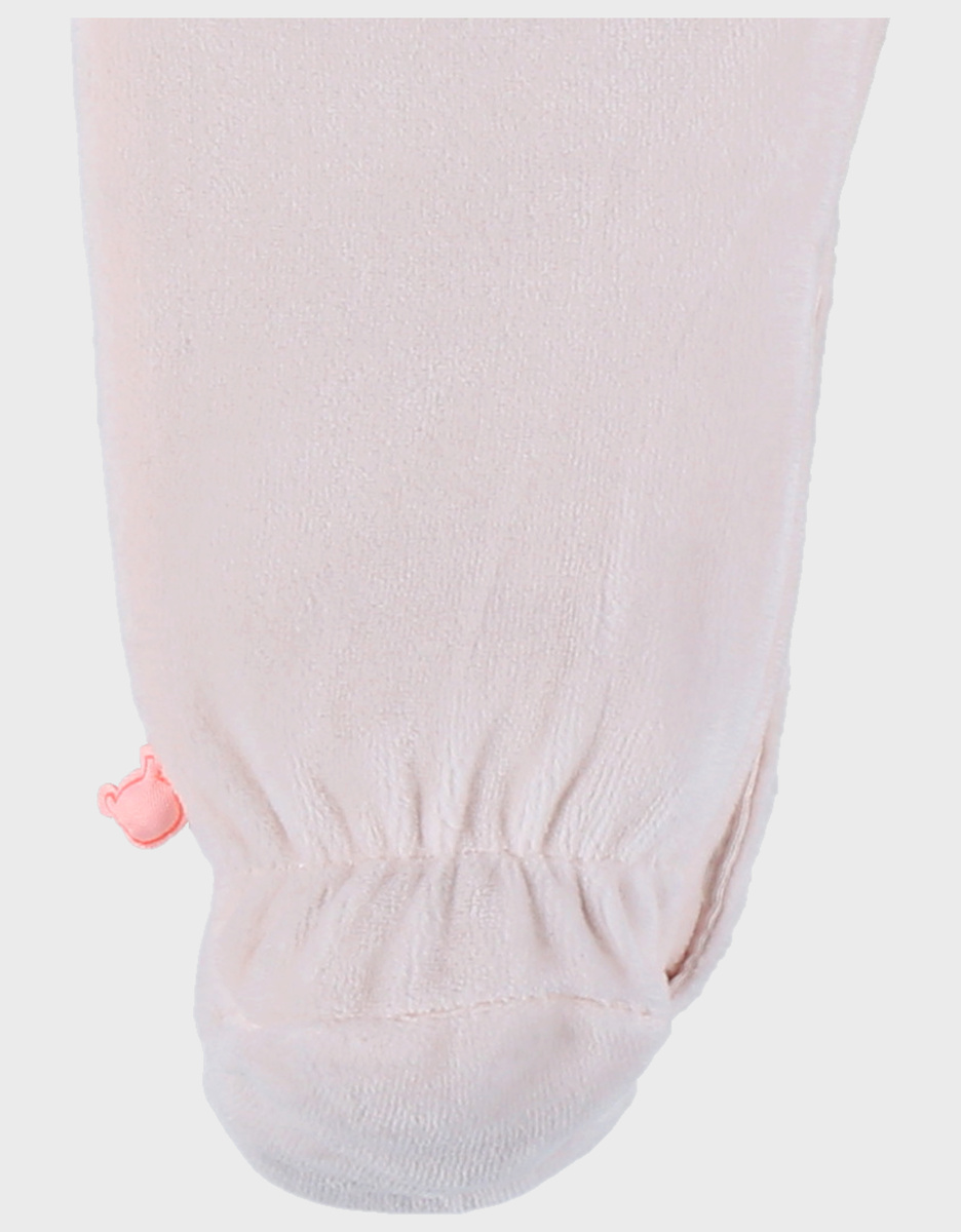 Pink velour baby pyjamas with bunny embroidery
