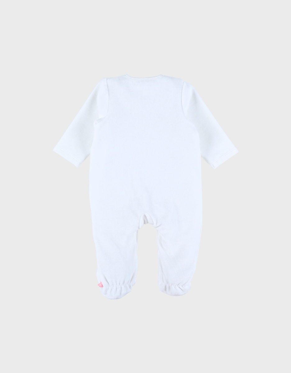 White corduroy baby pyjamas with bunny embroidery
