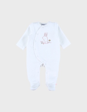 White corduroy baby pyjamas with bunny embroidery

