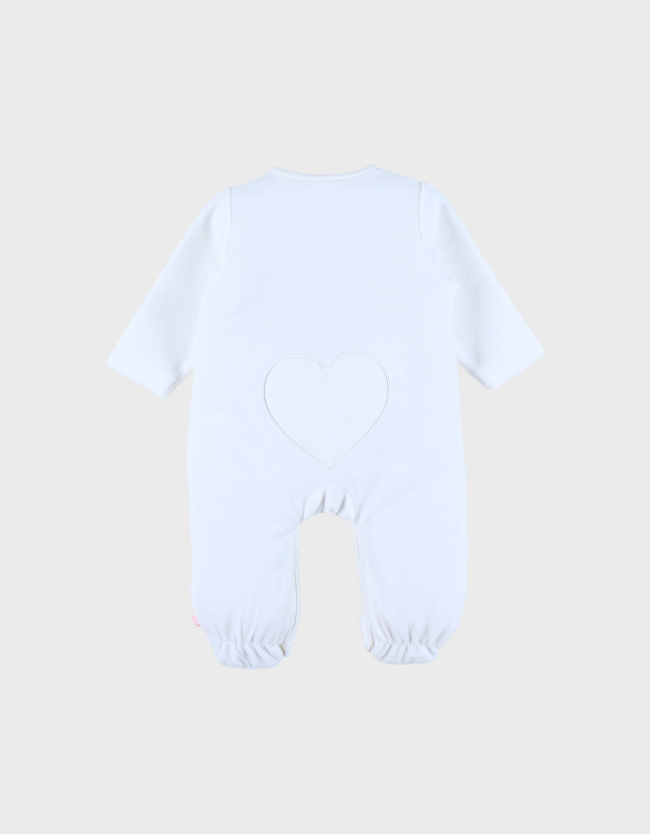 Velour baby pyjamas with cat embroidery
