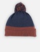 Tricoloudoux muts met pompom, caramel/donkerblauw