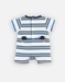 Cotton striped romper pyjamas, navy/off-white