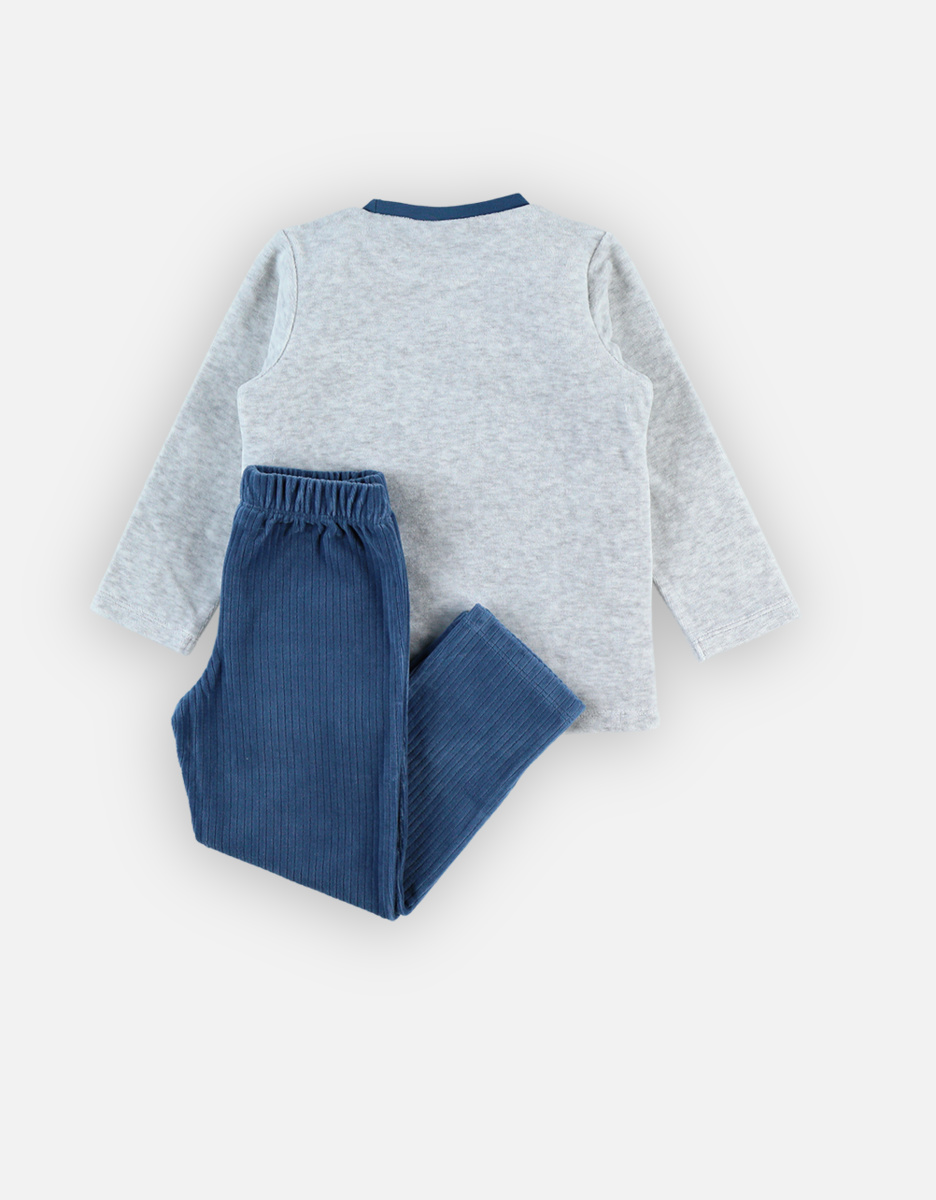 Velvet 2-piece pyjamas, grey and dark blue