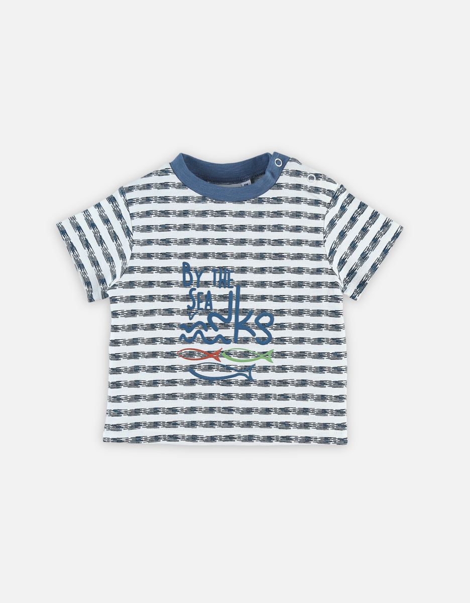 Blauw T-shirt met korte mouwen en streepjes
