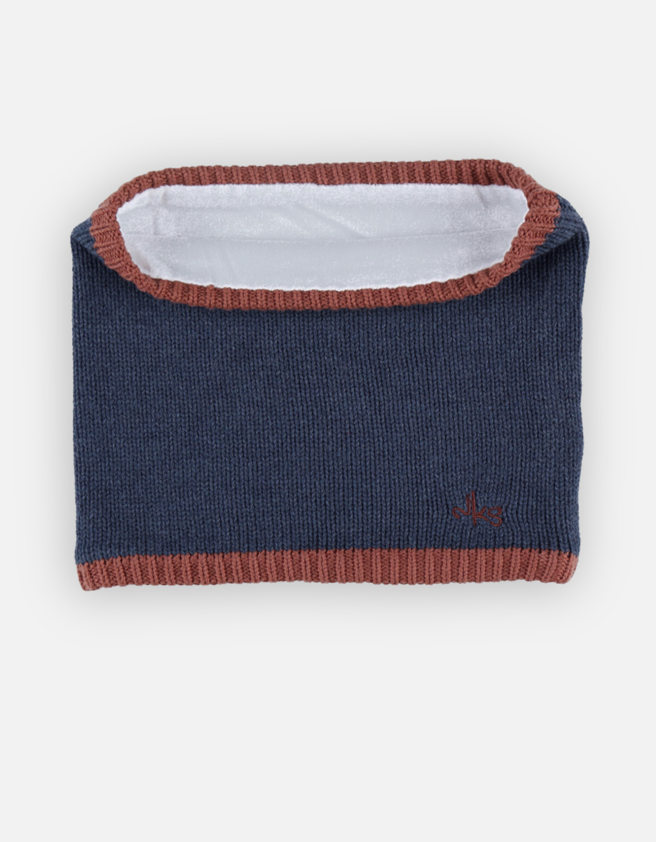 Tricoloudoux tubesjaal, caramel/donkerblauw