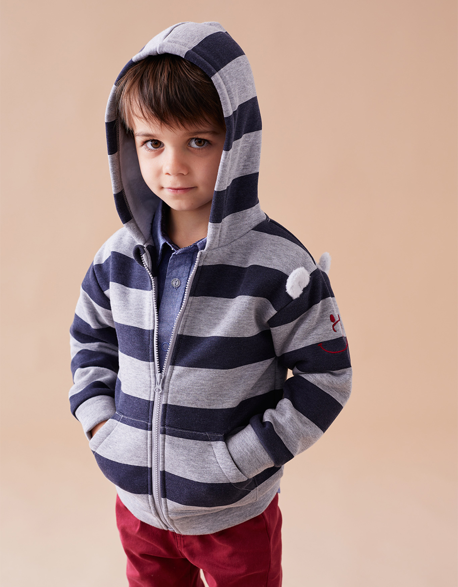 Sweat à capuche rayé, gris/bleu foncé