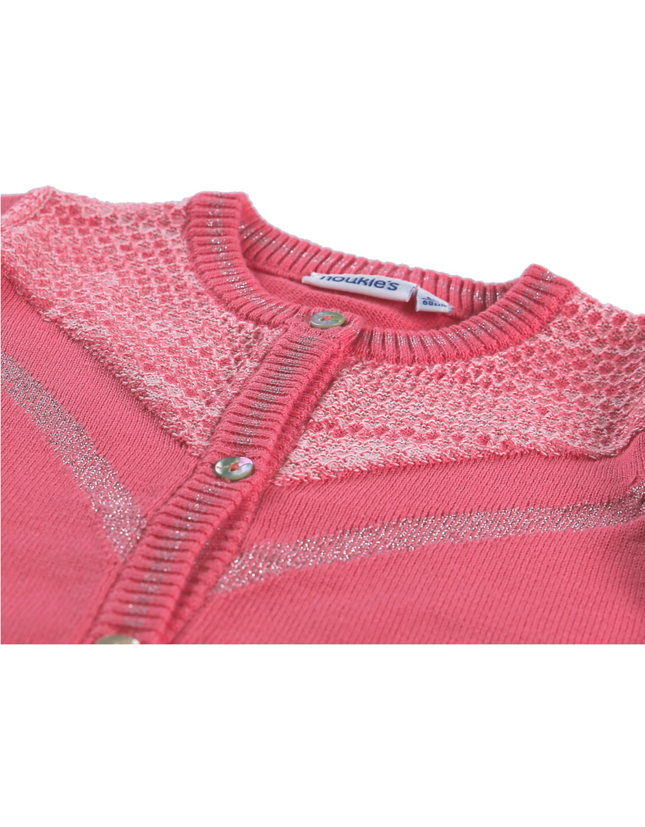 Roze vestje uit tricot met lurex