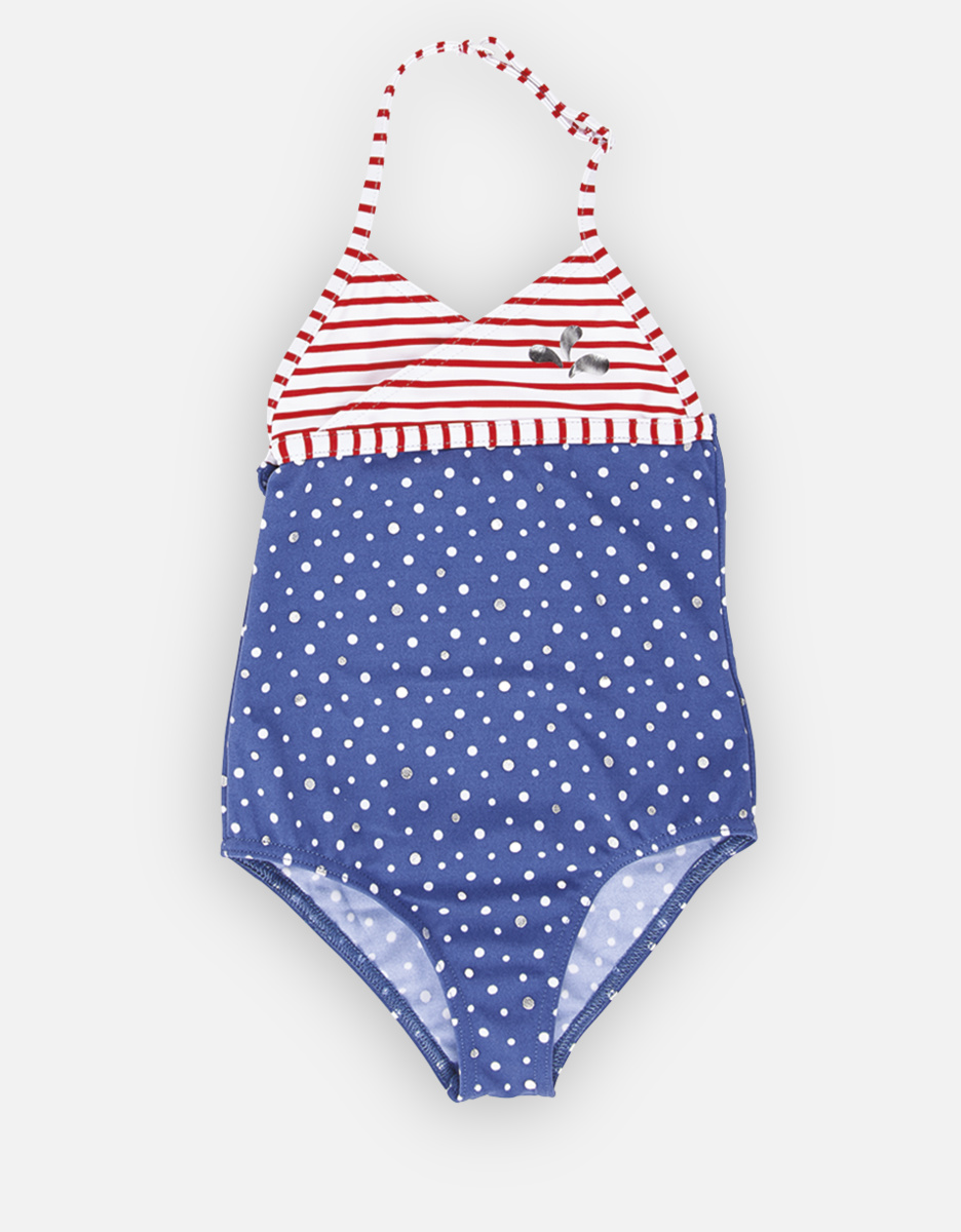 Cape Cod Double Protection Polka Dot And Striped Open Back Swimsuit