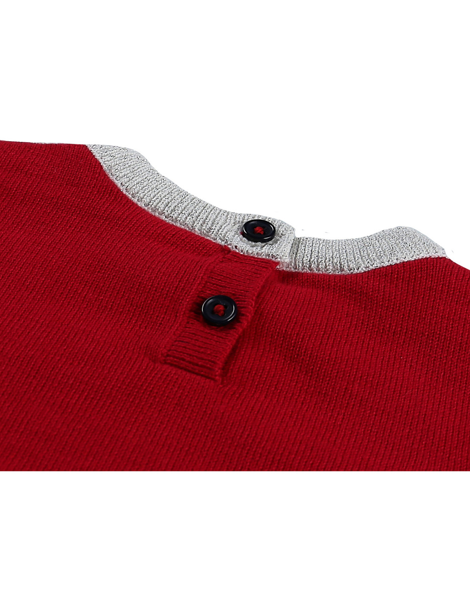 Knitted red and navy blue dog dress