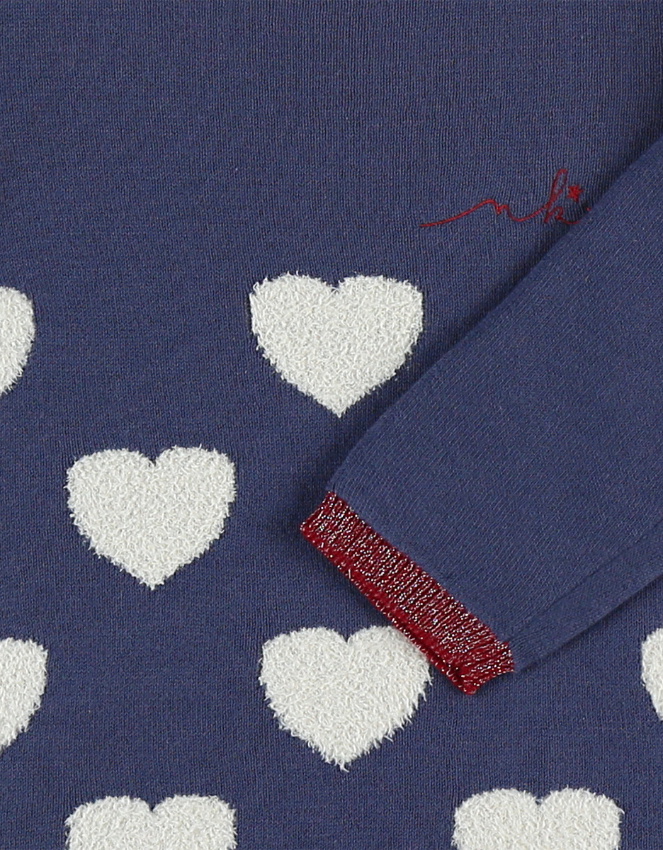 Robe en tricot à coeurs, bleu marine et écru