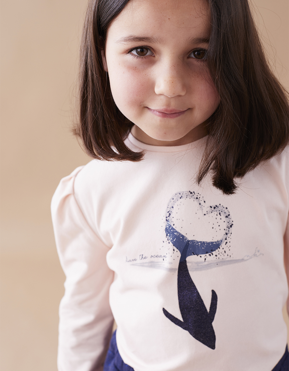T-shirt baleine en coton, rose clair
