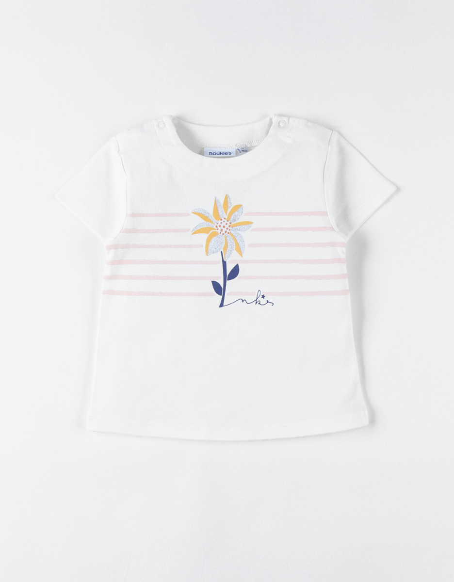 T-shirt met korte mouwen en bloem, ecru