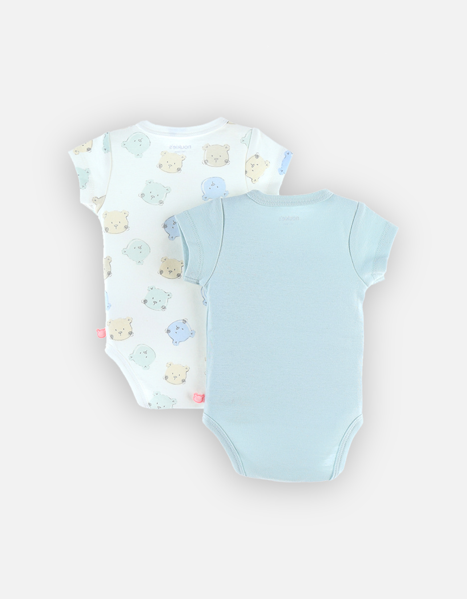 Set with 2 iconic crossover short-sleeved bodysuits, light blue/off-white