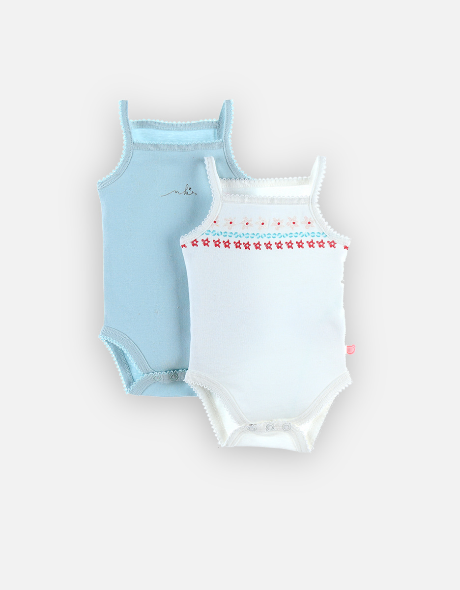 Set with 2 crossover bodysuits with straps, off-white/aqua