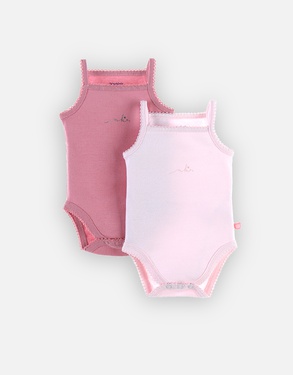Set with 2 crossover bodysuits with straps, light pink/fuchsia