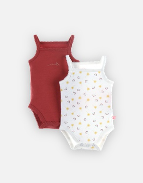 Set with 2 crossover bodysuits with straps, off-white/red