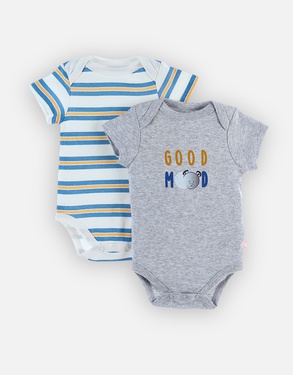 Set with 2 crossover short-sleeved bodysuits, grey/striped