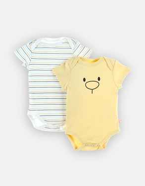 Set with 2 short-sleeved bodysuits, yellow/striped