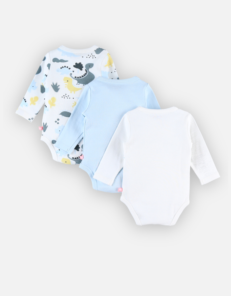 Set with 3 organic cotton bodysuits, off-white/blue