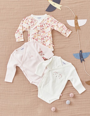 Set with 3 organic cotton bodysuits, pink/off-white