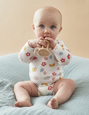 Set de 2 bodies en coton bio, écru/multicolore
