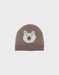 Brown knit hat with bear design

