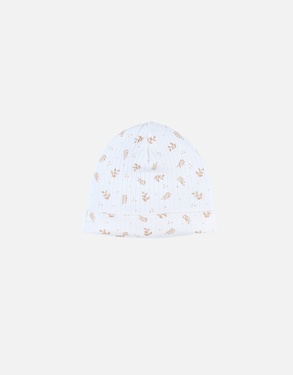 Ribbed jersey beanie with leaf print, off-white/caramel