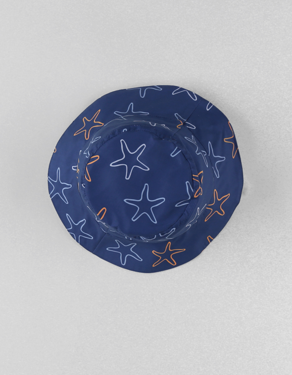Omkeerbare hoed met zeesterrenprint, donkerblauw/oranje 