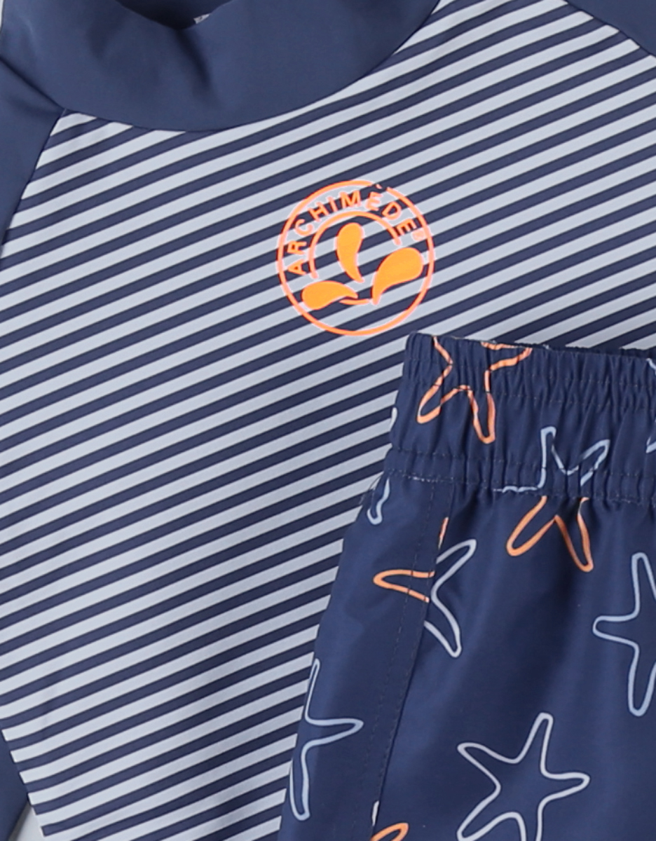 Anti-UV set met zeesterrenprint, donkerblauw/oranje
