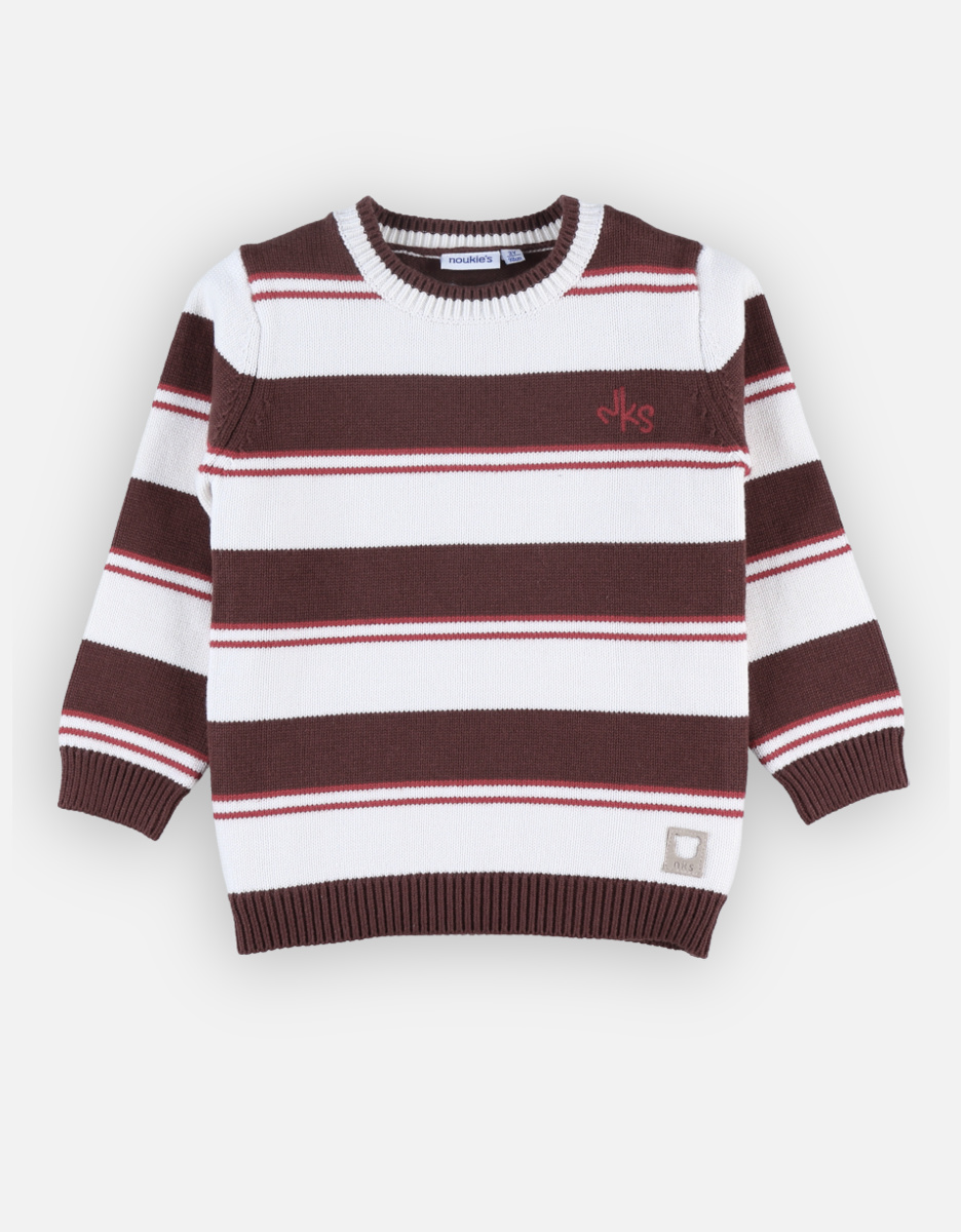 Striped knitted jumper, chocolate brown/red