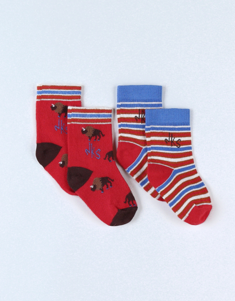 Set met 2 paar sokken, rood/driekleurig