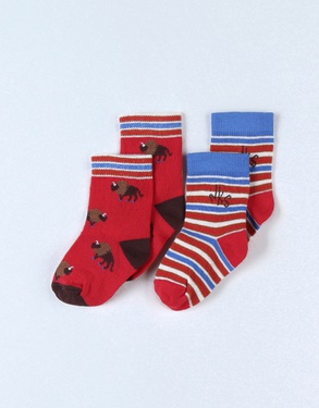 Set with 2 pair of socks, red/tricolour