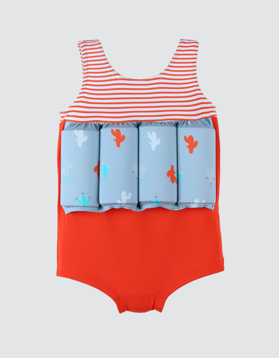 Floating suit with cactus print, red/light blue