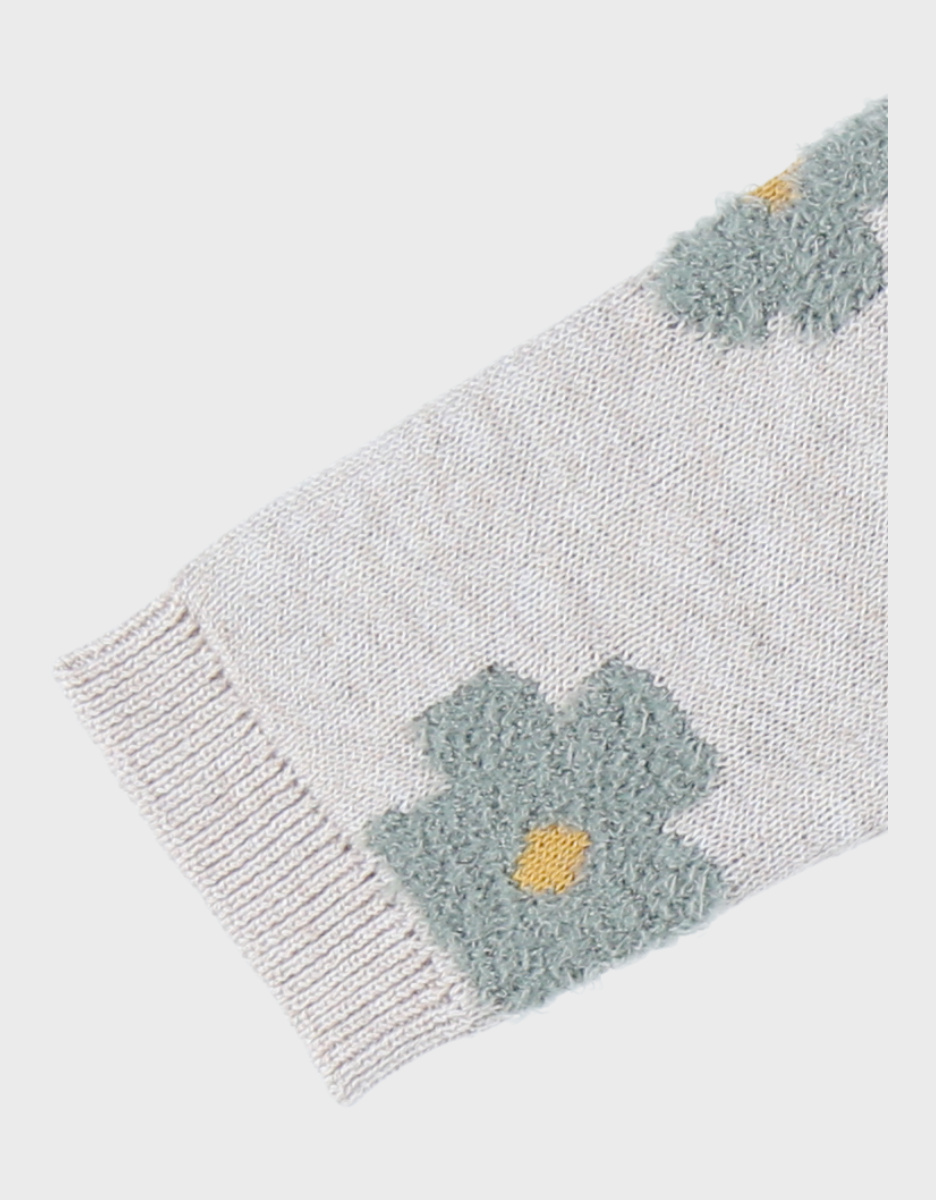 Cardigan en tricot beige clair à fleurs