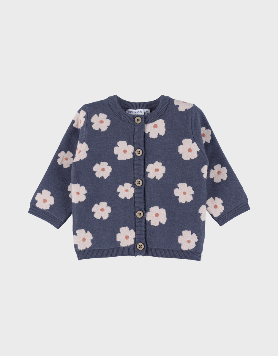 Gebreid vest met blauwe bloemen
