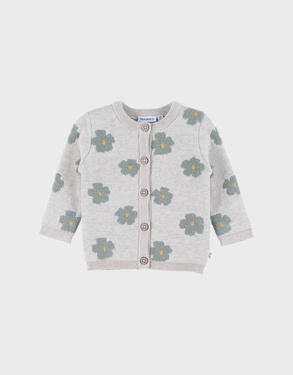 Gebreid vest in lichtbeige met bloemenmotief
