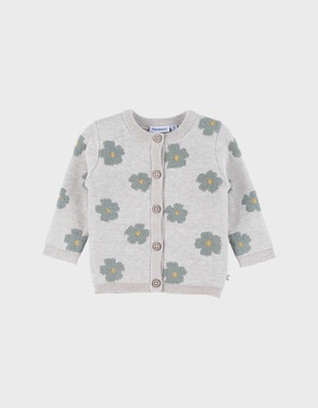 Gebreid vest in lichtbeige met bloemenmotief
