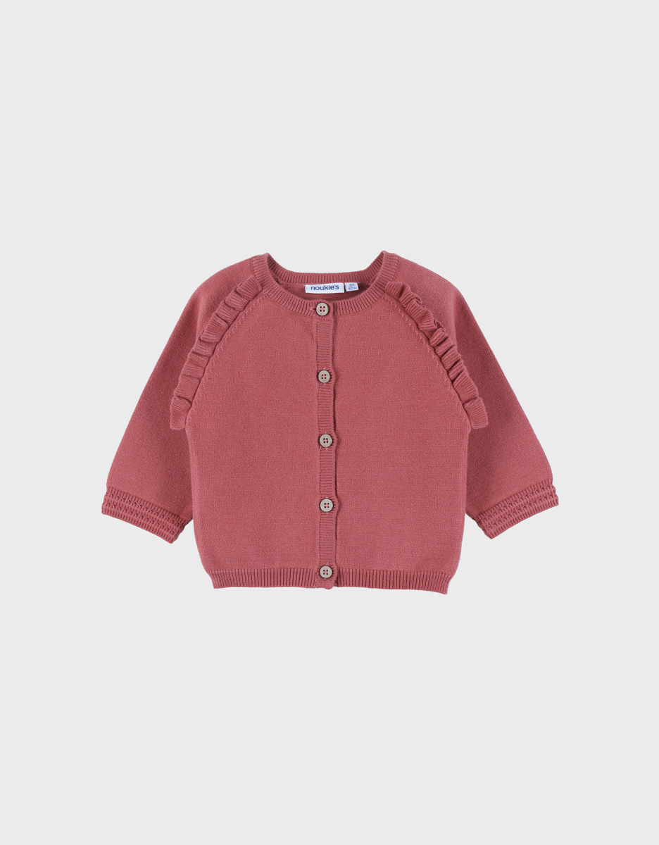 Gebreid vest in roze tint
