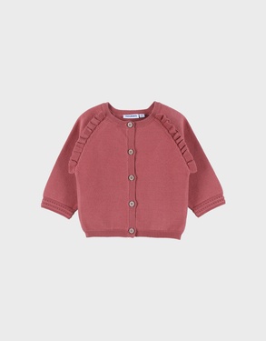 Gebreid vest in roze tint
