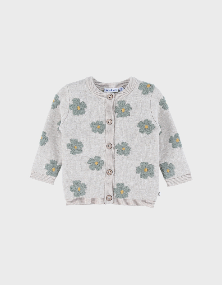 Light beige knit cardigan with floral pattern
