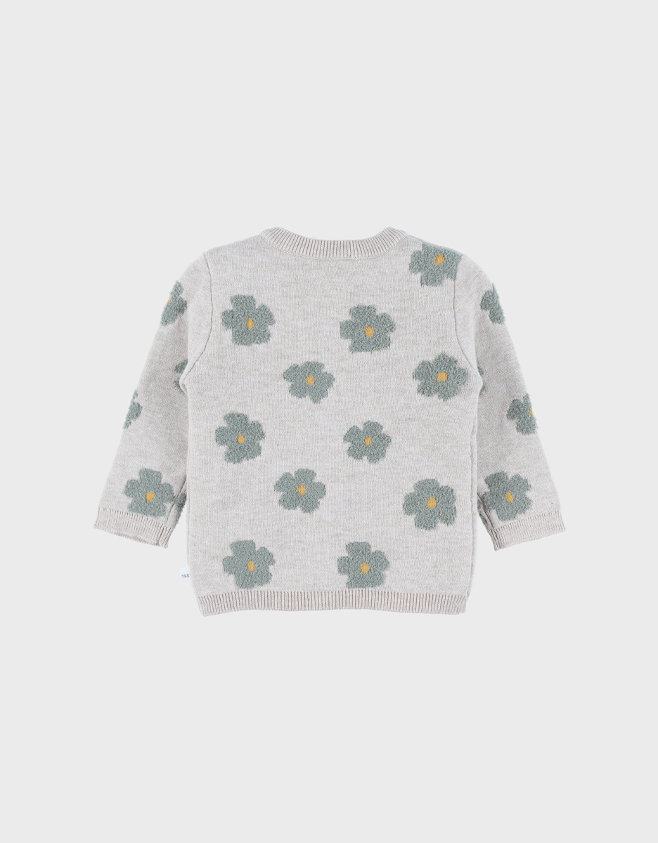Light beige knit cardigan with floral pattern

